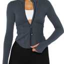 Waitfairy Workout Jackets for Woman Slim Fit Cropped Athletic Jacket Women Lightweight Zip Up Jacket for Yoga Gym Running (Medium, Charcoal Blue)