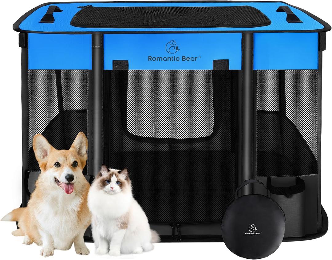 ROMANTIC BEAR Dog Playpen,Portable Foldable Pet Puppy Cat Playpen, Medium(31"x23"x21")
