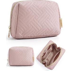 BAGSMART Small Makeup Bag, Travel Cosmetic Bag Make Up Pouch Small Travel Essentials for Women Dorm Room Essentials Pouch,Water-resistant Toiletry Bag,Makeup Organizer Bag,Pink