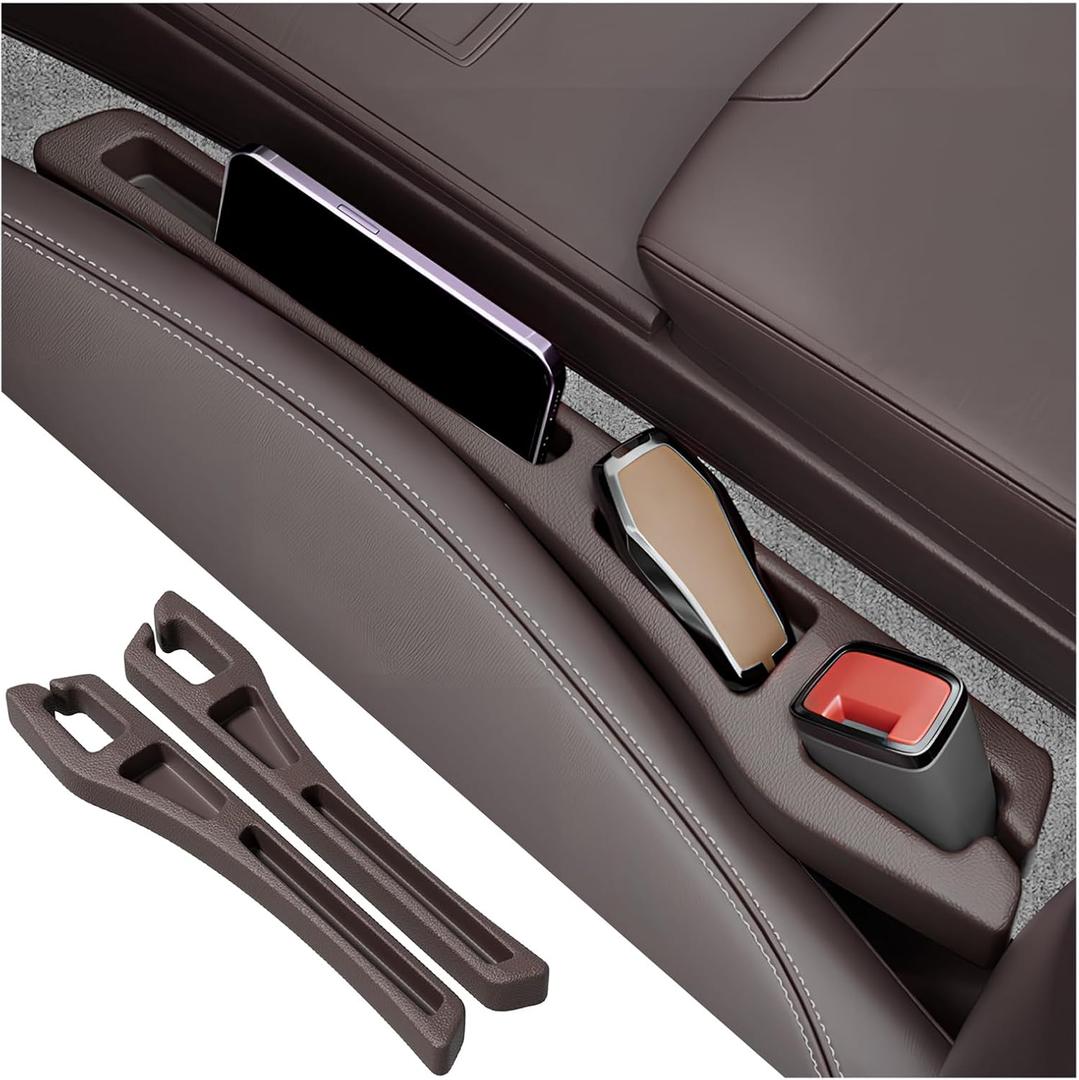 2PCS Car Seat Gap Filler Organizer,2 in 1 Car Gap Filler with Fill and Storage Function for Storing Phones Keys Cards,Universal Multifunctional No Drop Seat Guard for Cars (Brown)