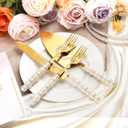 Wedding Cake Knife and Server Set, Gold Ceramic Pearl Handle Cake Cutting Set for Weddings, Engagements, Anniversaries, and Engagement Gifts for Couples