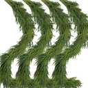 4 Pcs Artificial Norfolk Pine Garlands Christmas, 6 FT Dense Real Touch Winter Pine Garland Ornament, Green Artificial Greenery Garland for Table, Mantle, Wall, Indoor, Outdoor Christmas Decorations