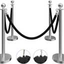 4 Pack Silver Stanchions and Velvet Ropes Set, Stainless Steel Crowd Control Barriers, 3Pcs Black Ropes and Poles for Party Supplies,Photobooth Accessories,Prom,Birthday,Business,Wedding, Museums