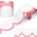 Fuutreo 65ft Dusty Rose and White Bulletin Board Borders Wave Line Scalloped Board Borders Classroom Die-Cut Rolled Trim for Bulletin Home School Office Wall Desks Locker Decorations