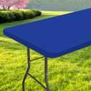 Rectangle Table Cloth, Waterproof Elastic Fitted Tablecloth for 5 Foot Folding Tables, Washable Polyester Tablecloths for Picnic, Camping, Outdoor (Blue, 30"x60")