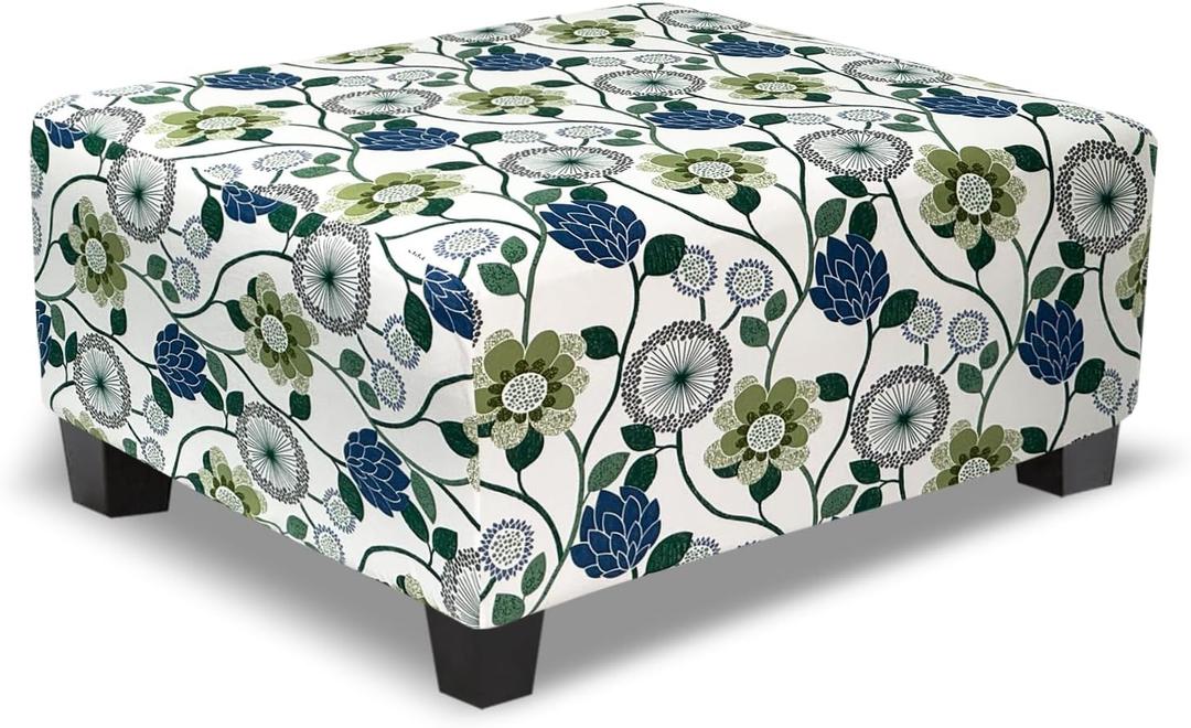 Ottoman Cover Rectangle Printed,Stretch Slipcover for Rectangular Footstool,Soft Fabric with Non-Slip Elastic Bottom,Decorative Furniture Protector for Living Room,Large,Flower C (L Length:35-46",Width:24-28",Height:15-18")