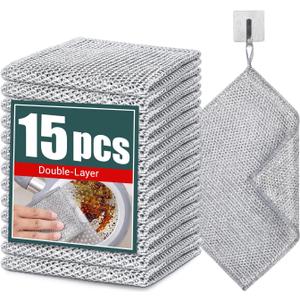 Desolio Cleaning Cloths, Multipurpose Wire Miracle Cleaning Cloths, Multipurpose Wire Dishwashing Rags for Wet and Dry, for Washing Dishes, Sinks, Counters, Stove Tops (15 Pcs)