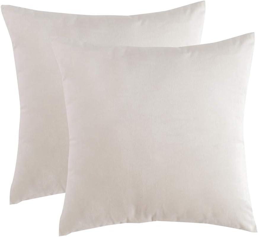 RainRoad Velvet Decorative Throw Pillow Covers Cushion Cover Pillow Case for Sofa Couch Bed Chair,Soft Square Cream Throw Pillows 18x18 Inch,Set of 2 (18" x 18" (Pack of 2), Cream)