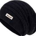 60% Cashmere Slouchy Beanie for Women, Knit Beanie Hat for Winter and Fall, Soft Warm Wool Slouch Winter Hats for Ladies (Black)