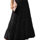 LUXVEER Womens Summer Boho Maxi Skirts Smocked High Wasited Flowy Tiered Ruffle A Line Long Beach Skirt Black S (Black, S)