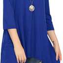 Naggoo Women's 3/4 Sleeve Button V Neck High Low Loose Fit Casual Long Tunic Tops Tee Shirts S-3XL (Blue, L)