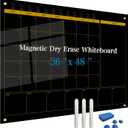 Magnetic Glass Blackboard Calendar 48"x36" Monthly Glass Dry Erase Board for Wall Planner GlassBlack Board Calender Wall Mounted for Office School Home(Black)