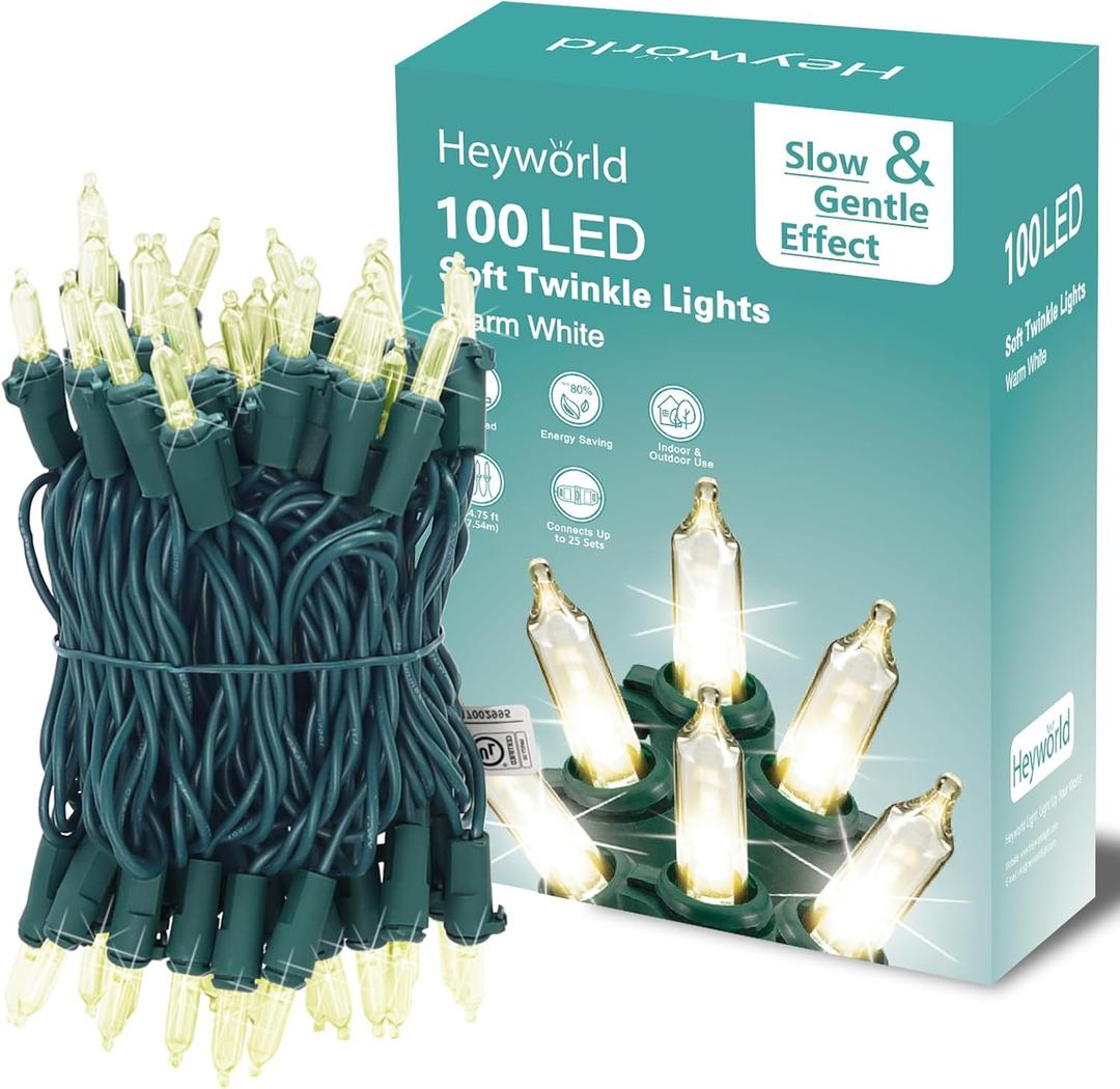 100 LED Slow Twinkle Lights, Soft Twinkling Christmas String Lights, UL Certified 27 Ft, Connect Up to 25 Sets, Indoor & Outdoor Christmas Decorations
