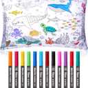 Mindsoft Coloring Craft Coloring Pillowcase Ocean Pillowcase with 12 Pcs Markers Pens for Decoration Supplies Craft, 28.7 x 19.7 Inch