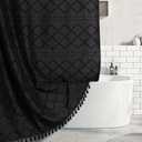 Black Shower Curtain Boho Fabric Shower Curtain Black Tufted Texture Striped Modern Farmhouse Shower Curtains for Bathroom, 72 x 72