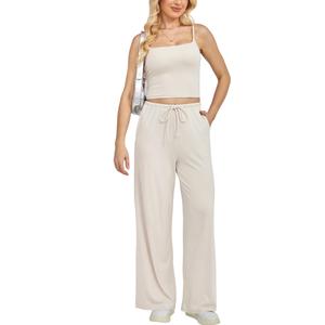 Yulaviniee Women 2 Piece Lounge Set Summer Outfits Top & Wide Leg Pants