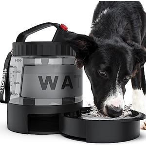 lesotc Portable Dog Water Bottle, 56oz Large Travel Water Bowl Dispenser for Dogs Camping Beach Walking Essentials, Big Pet Bottles Hiking Traveling Park Car Trips Accessories for On The Go, BPA Free
