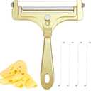Cheese Cutter, Stainless Steel Cheese Slicer with 4pcs Extra Wires Adjustable Handheld Butter Block Cutter (Gold)