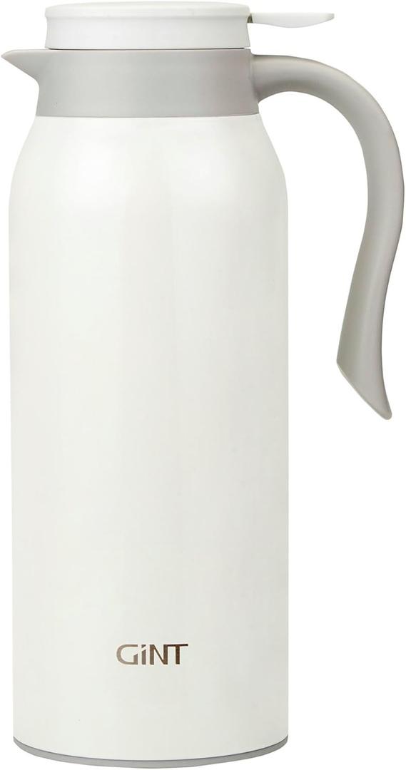 GiNT 51 Oz Stainless Steel Thermal Coffee Carafe, Double Walled Vacuum Thermos, 12 Hour Heat Retention, 1.5 Liter Tea, Water, and Coffee Dispenser (Upgraded version White)