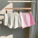 MakeMeChic Women's 2 Pack Linen Shorts Striped Gingham Summer Beach Pajama Boxer Shorts, Medium