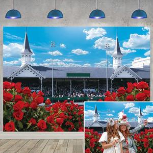 Rose Garden Racecourse Photography Background Run for The Roses Banner for Horse Racing Themed Celebratory Party Decorations Supplies (120x96 inch (10x8FT))