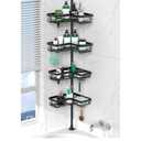 DAOYA Corner Shower Caddy Tension Pole - 4 Tier Stainless Steel Rustproof Shower Corner Caddy for Bathtub Bathroom Shower Organizer Shelves Adjustable Pole 25-114.2 Inch Black