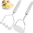 2 Pcs Potato Masher for Potatoes, Heavy Duty Stainless Steel Integrated Kitchen Tool, Silver-Set