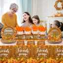 MEHOFOND 169PCS Friendsgiving Party Supplies,Thanksgiving Autumn Dinnerware Paper Plates, Napkins, Cups, Cutlery, Tablecloth Pumpkin Harvest for Fall Friends Party Decor, Serve 24 Guests