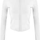 Lviefent Womens Lightweight Full Zip Running Track Jacket Workout Slim Fit Yoga Sportwear with Thumb Holes (Medium, White)