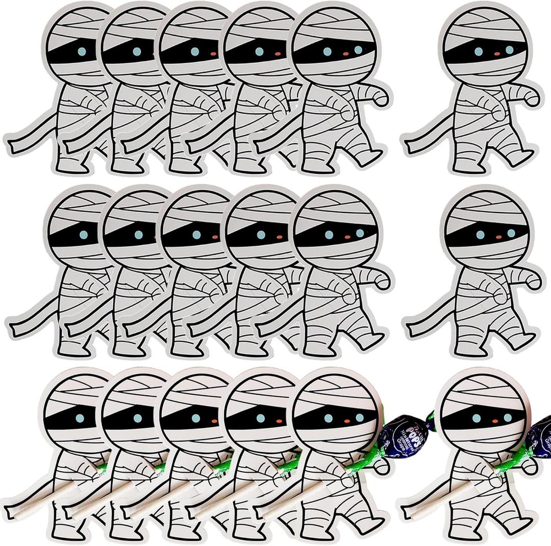 ZHUIGUANGZE 100 Pcs Halloween Candy Holder Paper Cards Mummy Lollipop Holders Chocolate Sweets Trick or Treat Wrapping Decorative for Halloween Gathering Party Candy Cookies DIY Decoration Supplies