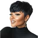 Glueless Wigs For Black Women Short Pixie For Black Women Black Short Wig With Bangs Pixie Cut Wig With Bangs Straight Bob Wigs For Women (Black)