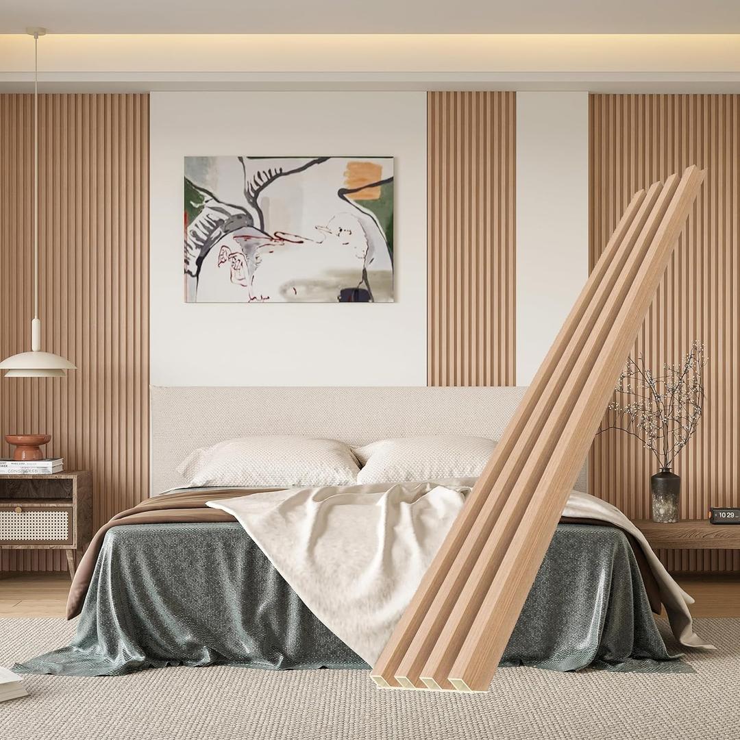 WPC Slat Wall Panels, 8 Pack 95 x 6 in Accent Slat Wood Slats for Wall and Ceilings, Acoustic Panels for Interior Wall Modern Dcor, Oak