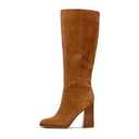 Erocalli Suede Tall Long Fall Boot Brown Knee High Boots for Women Round Toe Winter Side Zipper Chunky Block Heel 2026, Size 9