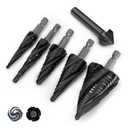 5 Pcs Step Drill Bits Set Cobalt & High-Speed Steel Kit for Metal, Stainless Steel, Aluminum, Wood, Plastic - Impact Ready with 1/4" Hex Shank