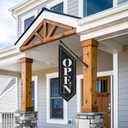 Double-Sided Open Flag with Pole Kit, 12"x35" Vertical Storefront Open Sign with Wall Mounted Hanging, Outdoor Vintage Open Banner for Shop, Cafe, Restaurant, Retail Store, Farm Stand Business