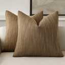 Foindtower Set of 2 Decorative Textured Burlap Linen Throw Pillow Covers Farmhouse Boho Cushion Cover Solid Accent Pillowcase for Couch Sofa Bed Living Room Home Decor, 24×24 Inch,Cocoa Brown