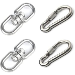 2Pcs M8 304-Stainless Steel Swivel Ring Double Ended Swivel Eye Hook, 2Pcs M8 Spring Hook, for Marine Mooring Swivel Tree Swing, Hanging Hammock, Hanging Rotating Device