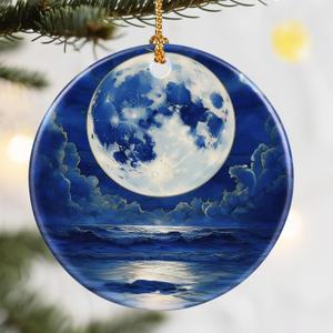 Christmas Ornaments, Dodosky 2.8in Ceramic Hanging Ornament, Xmas Decor, Christmas Tree Ornaments, Xmas Decorations for Tree, Holiday Ornament, Gift Ideas, Gifts for Women Men - Full Moon Over Ocean