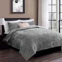 RECYCO Luxury Velvet Quilt Set Full Queen Size, Lightweight Velvet Comforter Set, Oversized Bedspread Coverlet Quilted Bedding Set, with 2 Matching Pillow Shams, for All Season, Gray