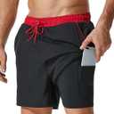 SILKWORLD Mens Swim Trunks with Compression Liner 2 in 1 Quick Dry Bathing Suit Beach Shorts with Zipper Pockets (Black, XXL)