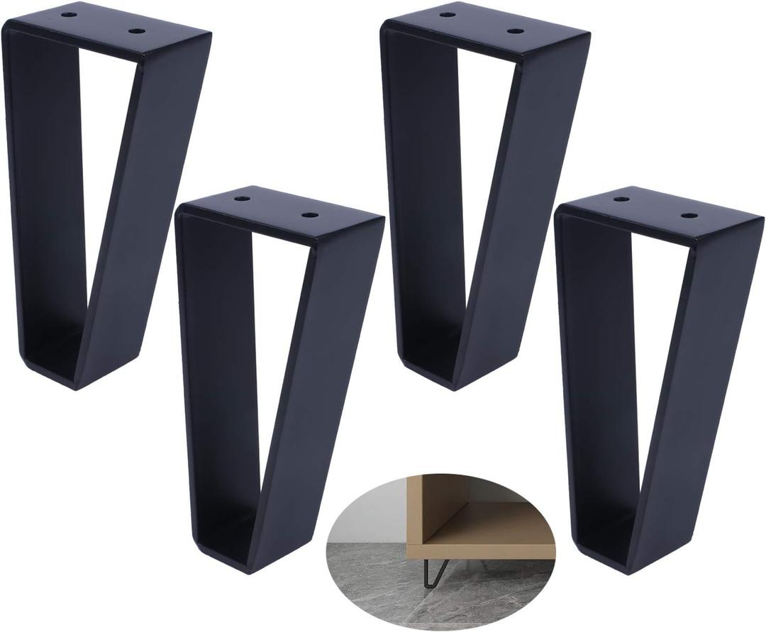 Osring 6 Inch Trapezoid Furniture Legs 4pcs, Solid Steel Furniture Hairpin Leg for Side Table, TV Stand and Cabinet, Black