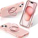 STERKER Magnetic Stand Ring Compatible with iPhone 15 Case [Military Grade Drop tection][Compatible with Mag-Safe] Kickstand Slim Matte Case for iPhone 15 Phone 6.1", Pink