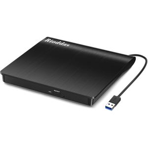 Rioddas External CD/DVD Drive for Laptop, USB 3.0 CD DVD Player Portable +/-RW Burner CD ROM Reader Writer Disk Duplicator Compatible with Laptop Desktop PC Windows Apple Mac Pro MacBook Linux