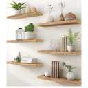 PHPH Wood Floating Shelves for Wall, Wooden Wall Shelves for Bedroom, Set of 6 Light Brown 17 Inch
