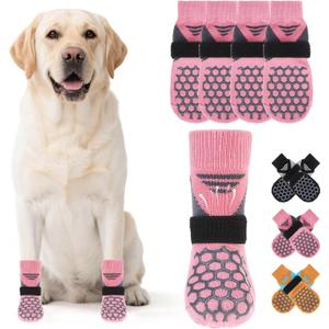 KOOLTAIL Dog Socks Shoes for Hot Pavement, Breathable & Warm Winter Dog Booties to Prevent Licking Paws for Dogs,Non Slip Grippy Pet Boots & Paw Protectors for Hardwood Floor (X-Small(4 Pack), Pink)