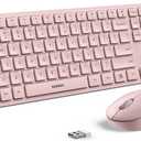 Wireless Keyboard and Mouse Combo - seenda Full Size 2.4G USB Wireless Keyboard Mouse Set, Quiet Cordless Computer Keyboard Mouse for Windows, Laptop, PC - Pink