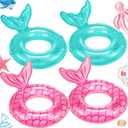 Neer 4 Pcs Pool Float Inflatable Swimming Ring Pool Swimming Float Tube Decorations Beach Toys for Kids Infants Beach Water Activities (Blue-green, Pink)