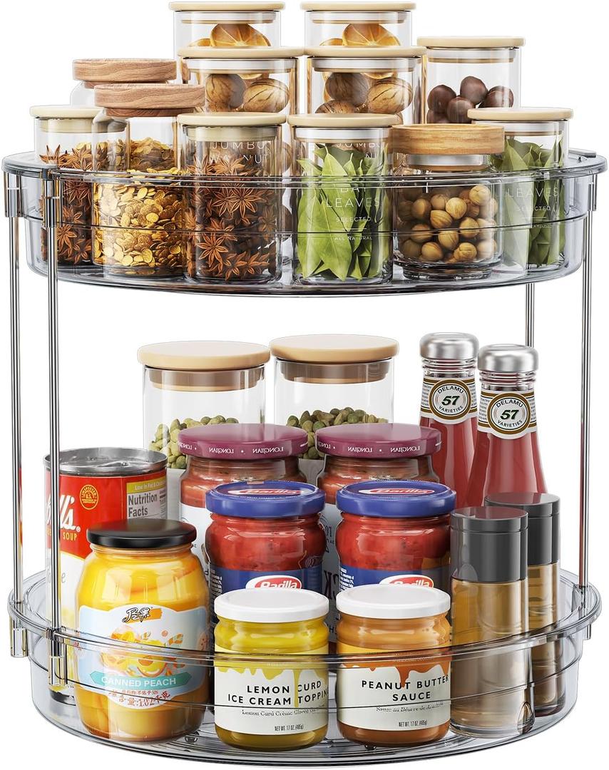 LAMU 12 inch 2 Tier Lazy Susan Turntable Organizer Rotating Spice Rack Organization for Cabinet, Kitchen, Pantry, Countertop, Bathroom, Vanity, Medicine Cabinet Organizer, Grey (Gray)