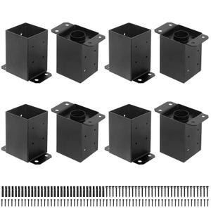 4x4 Post Base 8Pcs,Inner Size 3.6"x3.6" Post Base Brackets, Heavy Duty Powder-Coated Post Anchor Fence Post Anchor,Black Wood Post Brackets for Pavilion Deck Railing Support Deck Base Plate