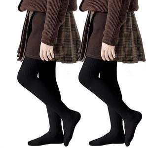 Girls Tights Toddler Seamless Plain/Cable Knit Leggings Stockings 2/3 Pack Cotton Pantyhose Pants for 2-8 Years (Black)